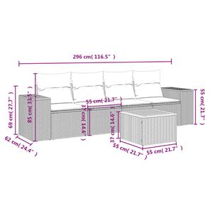 vidaXL 5-delige Loungeset met kussens poly rattan zwart