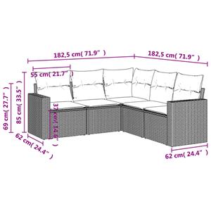 vidaXL 5-delige Loungeset met kussens poly rattan grijs