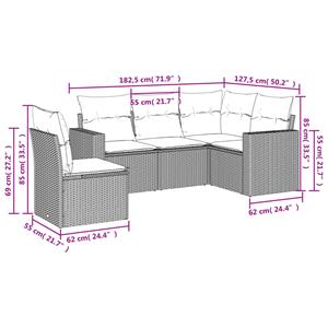 vidaXL 5-delige Loungeset met kussens poly rattan grijs