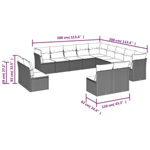 vidaXL 12-delige Loungeset met kussens poly rattan grijs