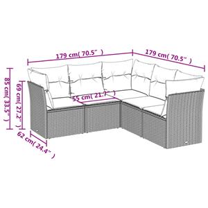 vidaXL 5-delige Loungeset met kussens poly rattan bruin