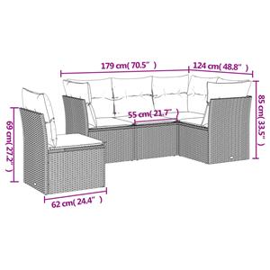 vidaXL 5-delige Loungeset met kussens poly rattan bruin