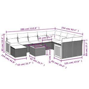 vidaXL 11-delige Tuinset met kussens poly rattan beige