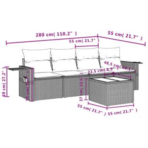 vidaXL 5-delige Loungeset met kussens poly rattan beige