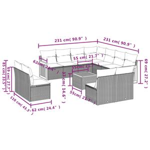 vidaXL 12-delige Loungeset met kussens poly rattan zwart