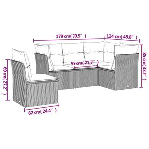 vidaXL 5-delige Loungeset met kussens poly rattan beige