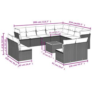 vidaXL 13-delige Loungeset met kussens poly rattan zwart