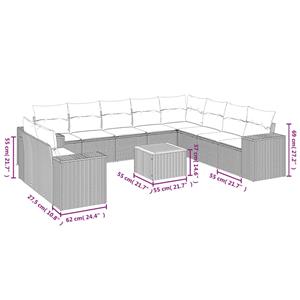 vidaXL 11-delige Loungeset met kussens poly rattan grijs