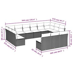 vidaXL 13-delige Loungeset met kussens poly rattan zwart