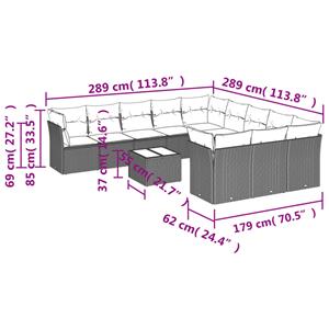 vidaXL 12-delige Loungeset met kussens poly rattan zwart