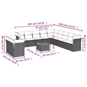 vidaXL 12-delige Loungeset met kussens poly rattan grijs