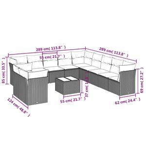 vidaXL 12-delige Loungeset met kussens poly rattan grijs