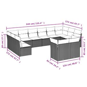 vidaXL 12-delige Loungeset met kussens poly rattan zwart