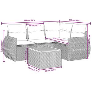 vidaXL 5-delige Loungeset met kussens poly rattan beige