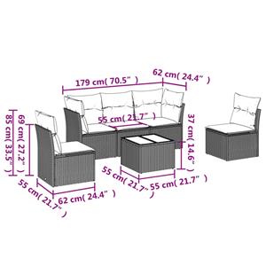 vidaXL 6-delige Loungeset met kussens poly rattan zwart