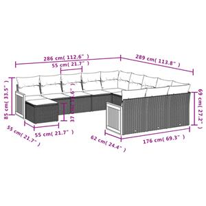 vidaXL 12-delige Loungeset met kussens poly rattan zwart