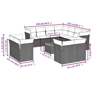 vidaXL 12-delige Loungeset met kussens poly rattan zwart