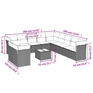 vidaXL 12-delige Loungeset met kussens poly rattan zwart