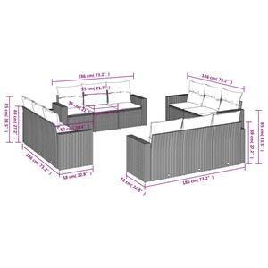 vidaXL 12-delige Loungeset met kussens poly rattan grijs