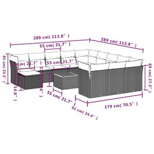 vidaXL 13-delige Loungeset met kussens poly rattan zwart