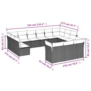 vidaXL 13-delige Loungeset met kussens poly rattan zwart