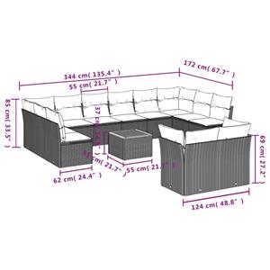 vidaXL 13-delige Loungeset met kussens poly rattan grijs