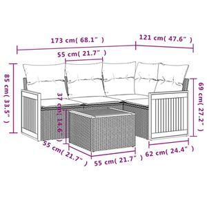 vidaXL 5-delige Loungeset met kussens poly rattan beige