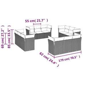 vidaXL 12-delige Loungeset met kussens poly rattan zwart