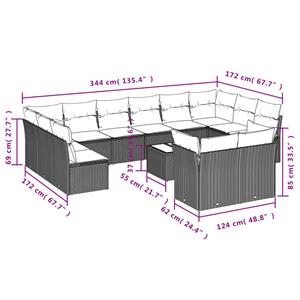 vidaXL 13-delige Loungeset met kussens poly rattan grijs