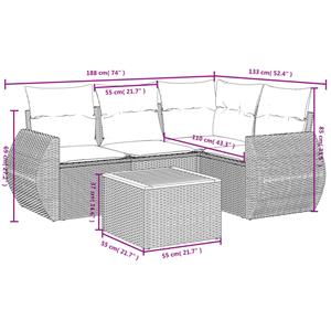 vidaXL 5-delige Loungeset met kussens poly rattan beige