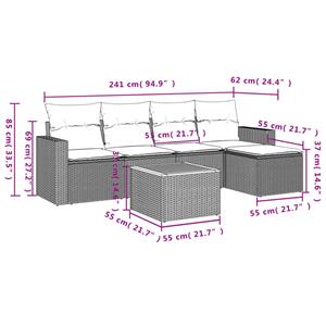 vidaXL 6-delige Loungeset met kussens poly rattan grijs