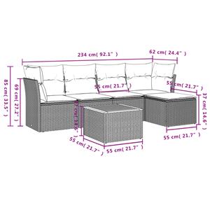 vidaXL 6-delige Loungeset met kussens poly rattan zwart