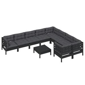 vidaXL 10-delige Loungeset met kussens grenenhout zwart