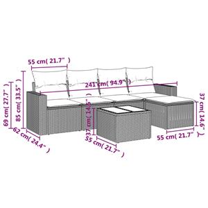 vidaXL 6-delige Loungeset met kussens poly rattan grijs