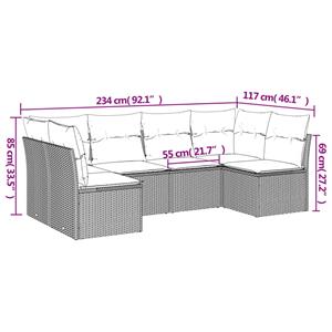 vidaXL 6-delige Loungeset met kussens poly rattan beige