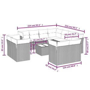 vidaXL 12-delige Loungeset met kussens poly rattan grijs