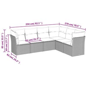 vidaXL 6-delige Loungeset met kussens poly rattan bruin