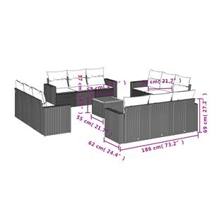 vidaXL 13-delige Loungeset met kussens poly rattan zwart