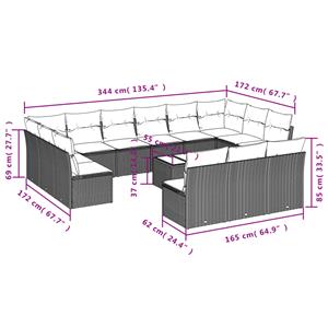 vidaXL 14-delige Loungeset met kussens poly rattan zwart