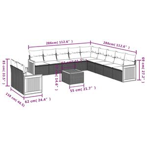 vidaXL 12-delige Loungeset met kussens poly rattan zwart