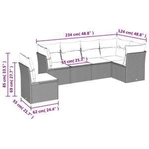 vidaXL 6-delige Loungeset met kussens poly rattan zwart