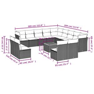 vidaXL 14-delige Loungeset met kussens poly rattan zwart