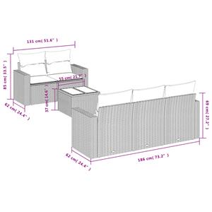 vidaXL 6-delige Loungeset met kussens poly rattan zwart