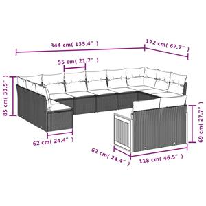 vidaXL 12-delige Loungeset met kussens poly rattan beige