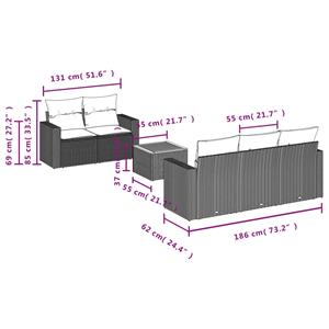 vidaXL 6-delige Loungeset met kussens poly rattan zwart