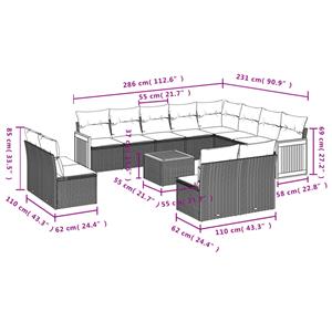 vidaXL 13-delige Loungeset met kussens poly rattan zwart