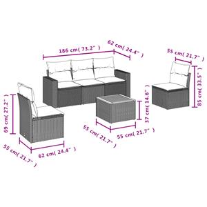 vidaXL 6-delige Loungeset met kussens poly rattan grijs