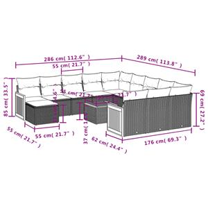 vidaXL 13-delige Loungeset met kussens poly rattan zwart