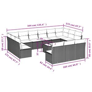 vidaXL 14-delige Loungeset met kussens poly rattan grijs