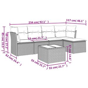 vidaXL 6-delige Loungeset met kussens poly rattan beige